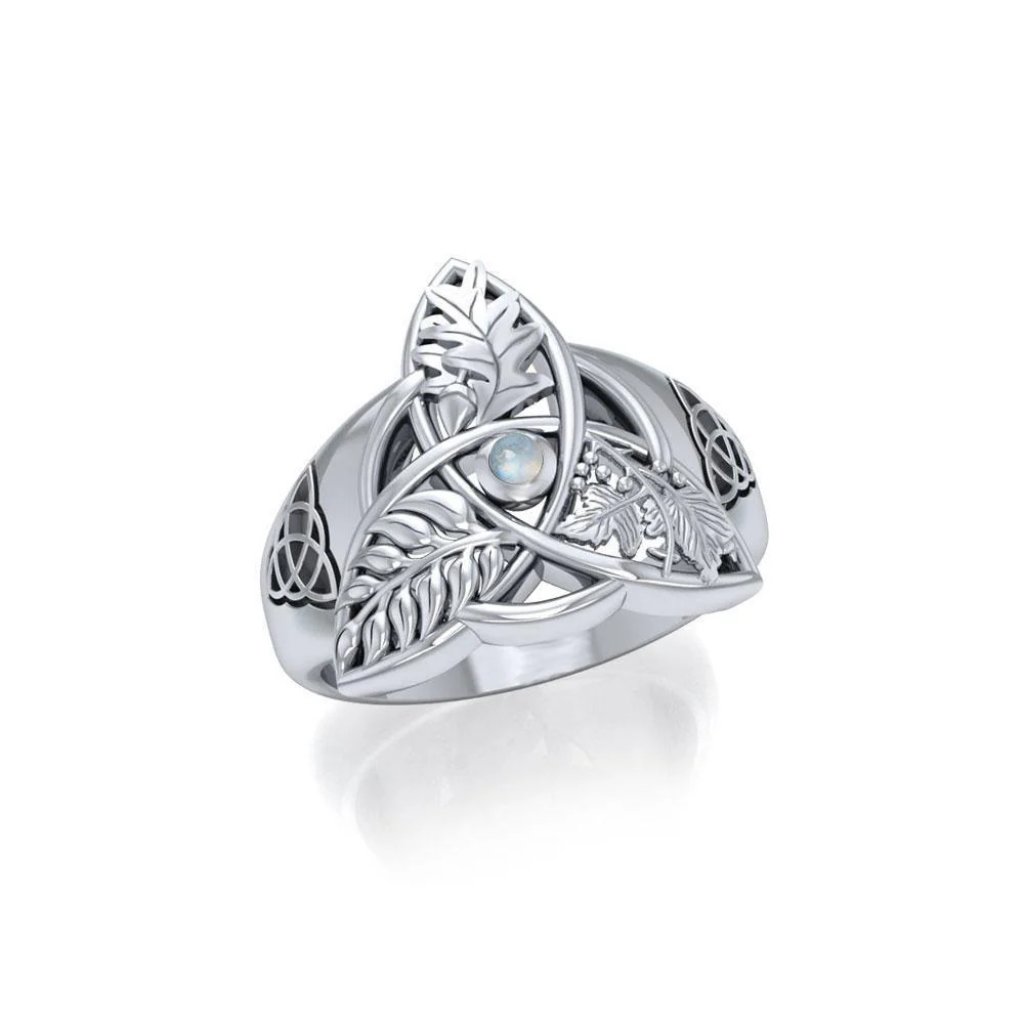 Oak Ash Thorn Ring .925 Sterling Silver W/ Genuine Rainbow Moonstone Peter Stone